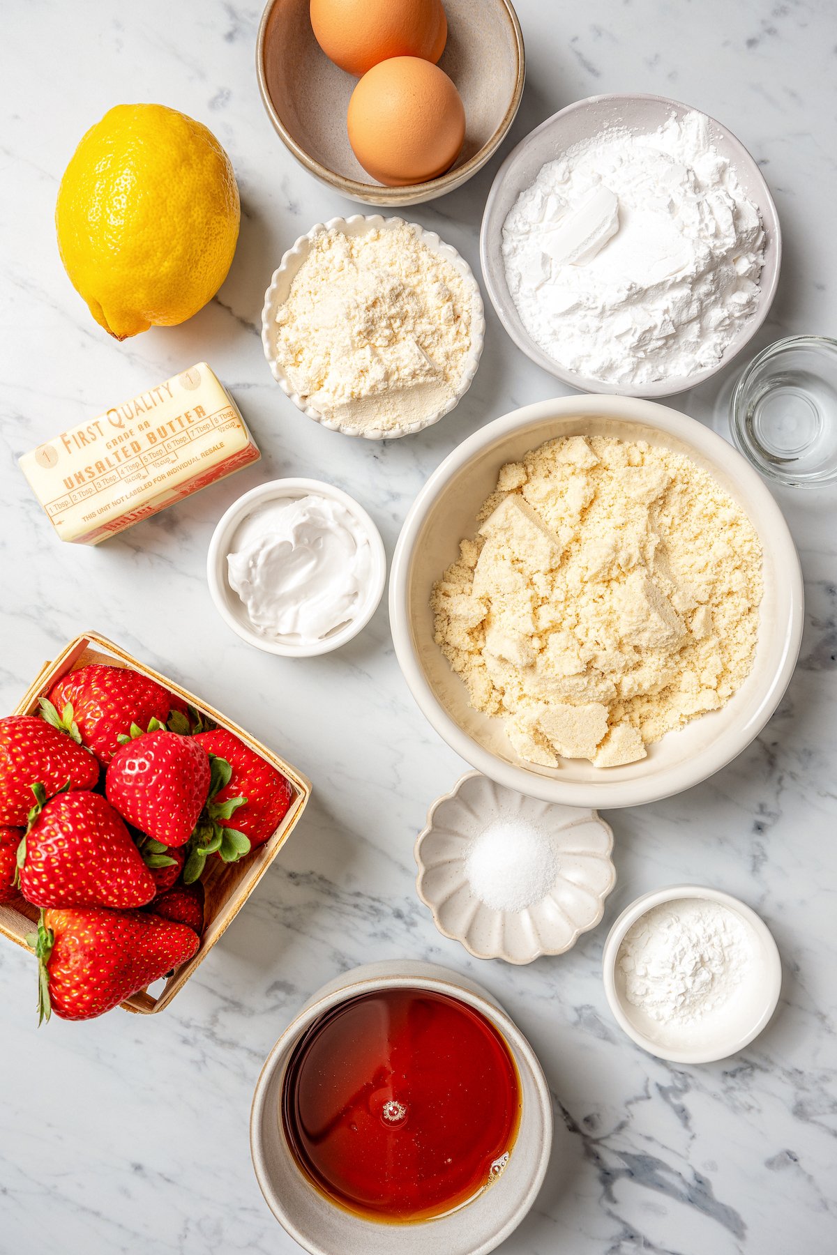 Ingredients for making strawberry bread.