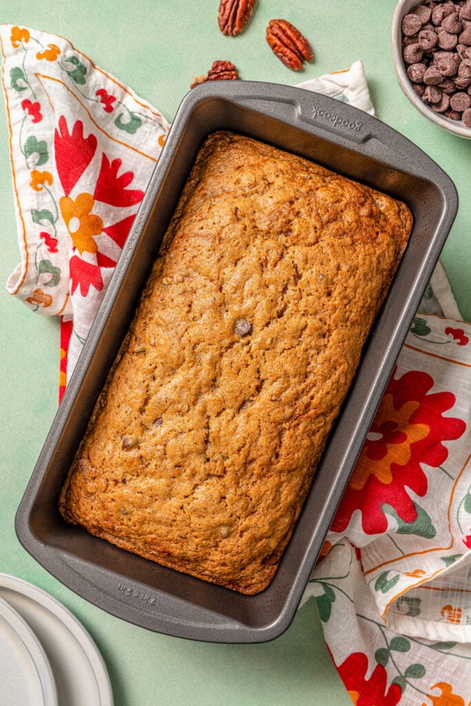 Baked zucchini loaf with golden edges.